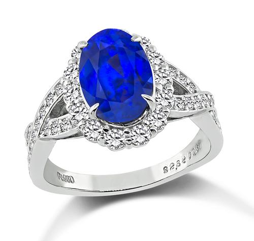 Oval Cut Sri Lankan Sapphire Round Cut Diamond Platinum Engagement Ring