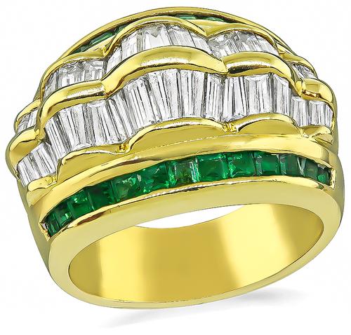 Baguette Cut Diamond Square Cut Emerald 18k Yellow Gold Ring