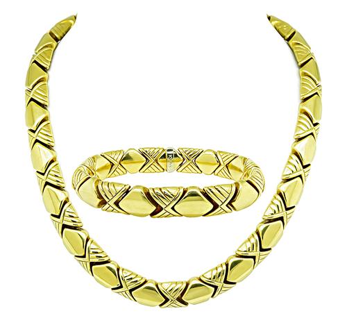 18k Yellow Gold Bracelet and Necklace Set