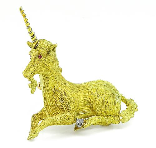 18k Yellow Gold Unicorn Pin