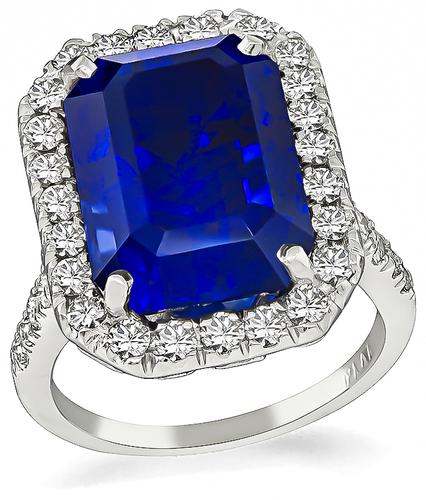 Emerald Cut Ceylon Sapphire Round Cut Diamond Platinum Engagement Ring