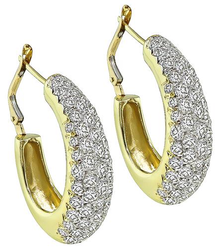 Round Cut Diamond 14k Yellow and White Gold Earrings by Hammerman Brothers