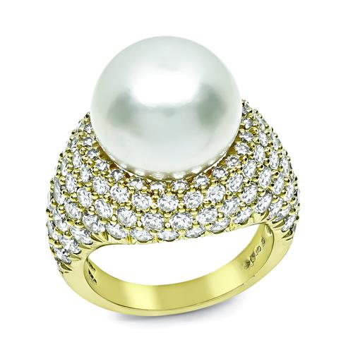 Pearl Round Cut Diamond 18k Yellow Gold Ring by Kurt Wayne