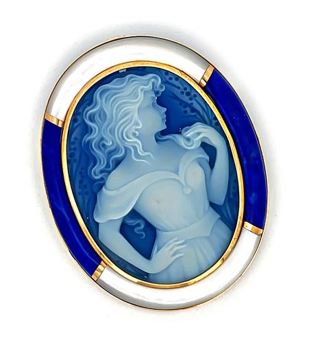 18k Yellow Gold Lapis Mother of Pearl Lapis The Girl Pin / Pendant