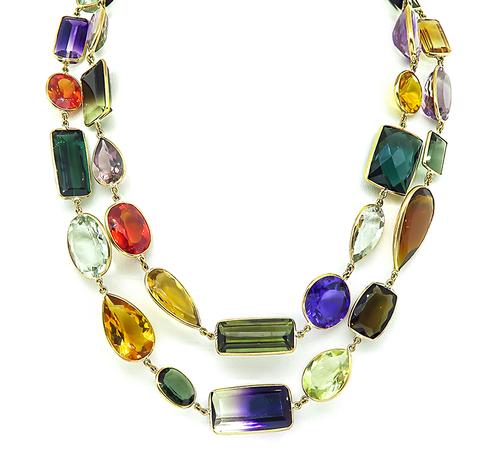14k Yellow Gold Multi Color Semi Precious Stone Necklace