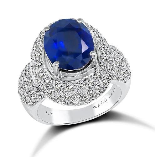 Oval Cut Sapphire Round Cut Diamond 18k White Gold Ring