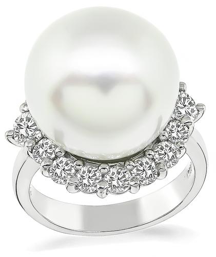 Round Cut Diamond Pearl Platinum Ring