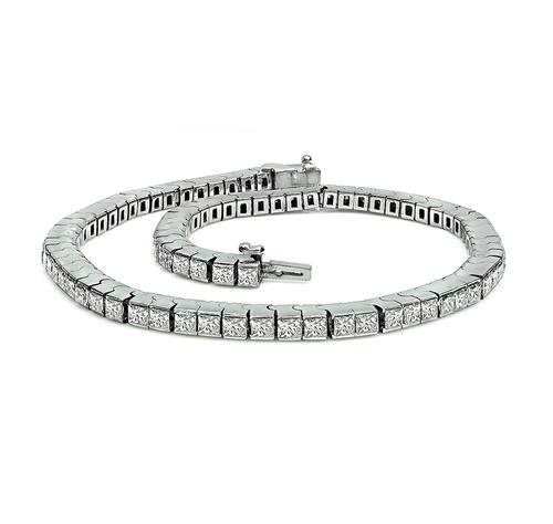 Princess Cut Diamond 18k White Gold Tennis Bracelet