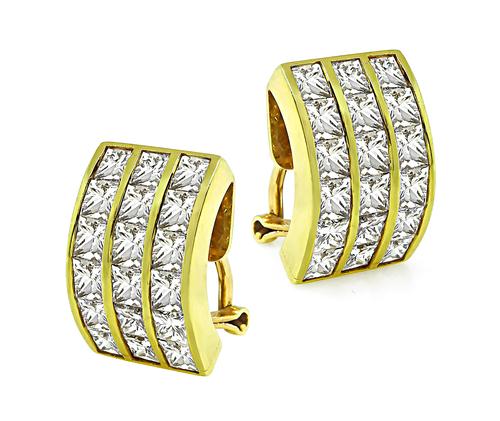 Princess Cut Diamond 14k Yellow Gold Earrings