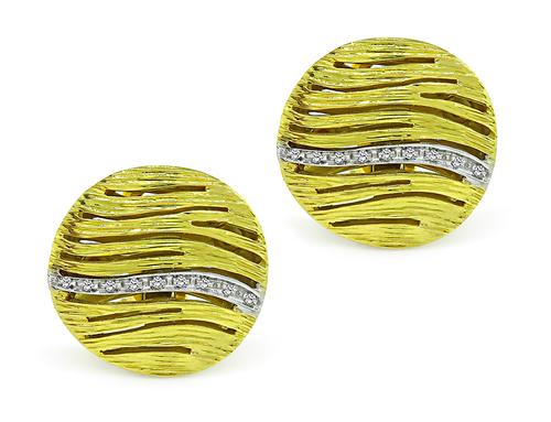 Round Cut Diamond 18k Yellow and White Gold Earrings