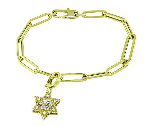 Round Cut Diamond 18k Yellow Gold Star of David Bracelet