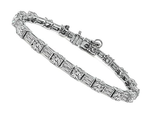 Round and Baguette Cut Diamond Platinum Bracelet