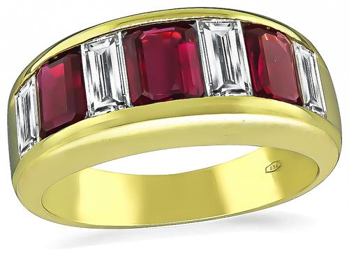 Emerald Cut Ruby Emerald Cut Diamond 18k Yellow Gold Ring