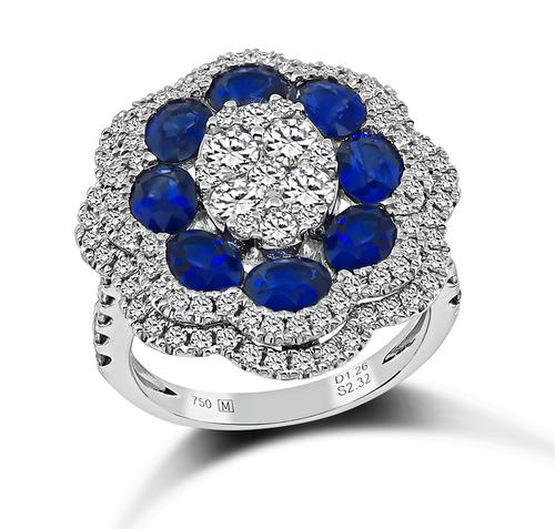 Oval Cut Sapphire Round Cut Diamond 18k White Gold Ring