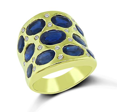 Oval Cut Sapphire Round Cut Diamond 18k Yellow Gold Ring