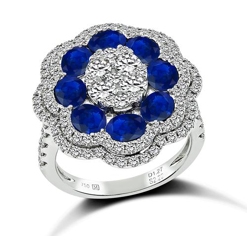 Oval Cut Sapphire Round Cut Diamond 18k White Gold Ring