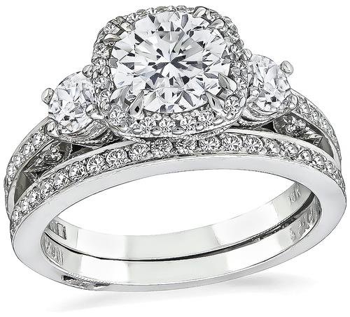 Round Cut Diamond 18k White Gold Tacori Engagement Ring and Wedding Band Set