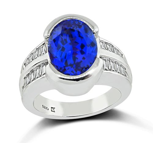 Oval Cut Tanzanite Baguette Cut Diamond 18k White Gold Ring