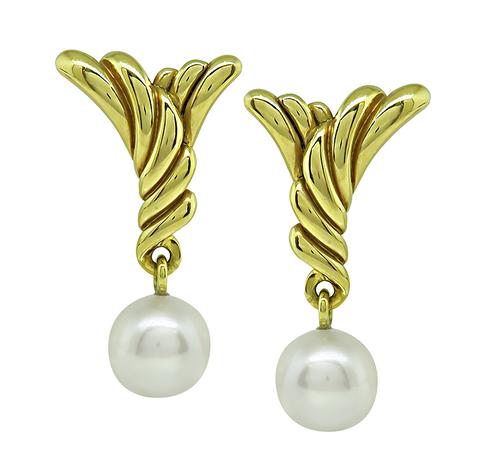 18k Yellow Gold Pearl Earrings