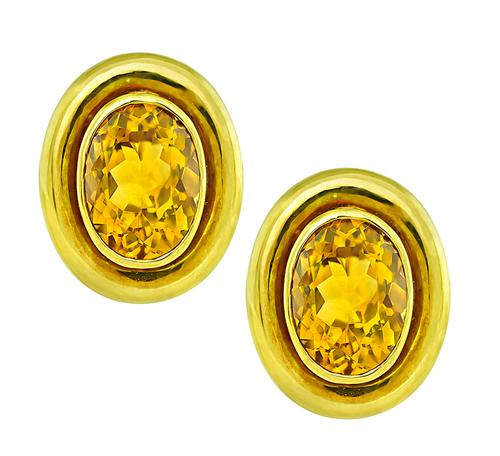 Oval Cut Citrine 18k Yellow Gold Earrings by Tiffany & Co