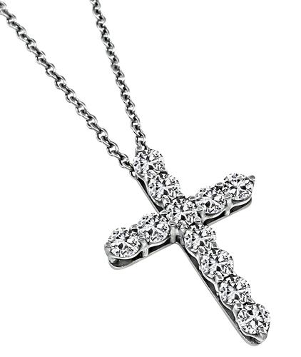 Round Cut Diamond Platinum Cross Pendant Necklace by Tiffany & Co.