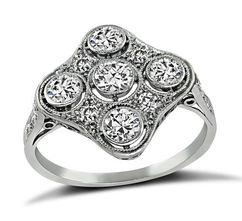 Edwardian Old Mine Cut Diamond Platinum Ring by Tiffany & Co
