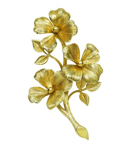 Vintage 14k Yellow Gold Flower Brooch by Tiffany & Co