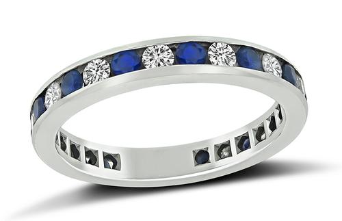 Round Cut Diamond and Sapphire Platinum Eternity Wedding Band by Tiffany & Co