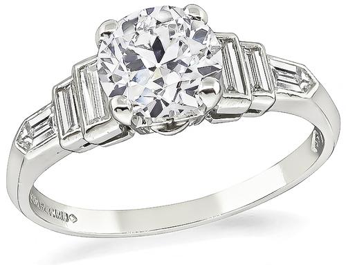 Old European Cut Diamond Platinum Engagement Ring