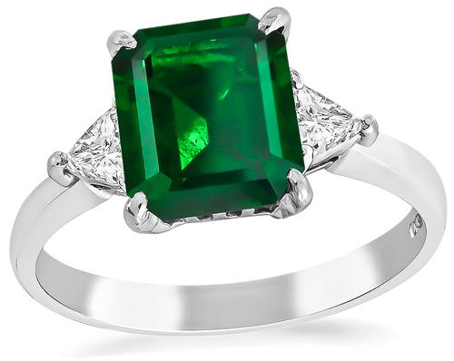 Emerald Cut Natural Emerald Diamond Platinum Engagement Ring