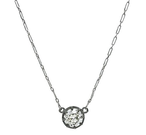 Victorian Old European Cut Diamond Silver Pendant Necklace