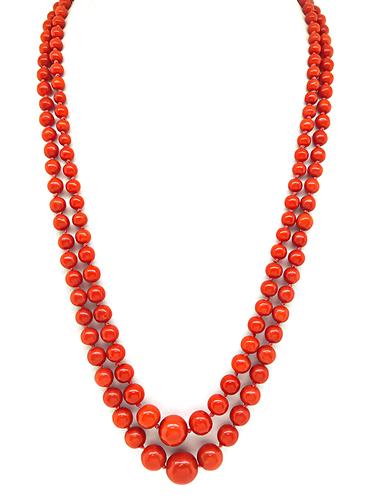 Victorian 2 Strand Coral Silver Necklace