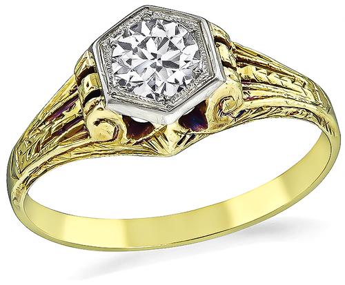 Vintage Old European Cut Diamond 14k Gold Engagement Ring