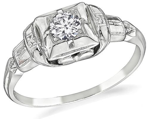 Victorian Round Cut Diamond 18k White Gold Engagement Ring