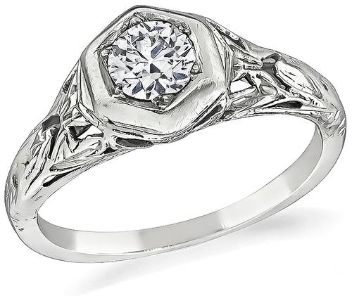 Edwardian Old Mine Cut Diamond 14k White Gold Engagement Ring