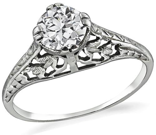 Vintage Round Cut Diamond 14k White Gold Engagement Ring