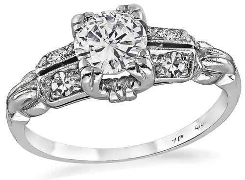 Art Deco Round Cut Diamond Platinum Engagement Ring