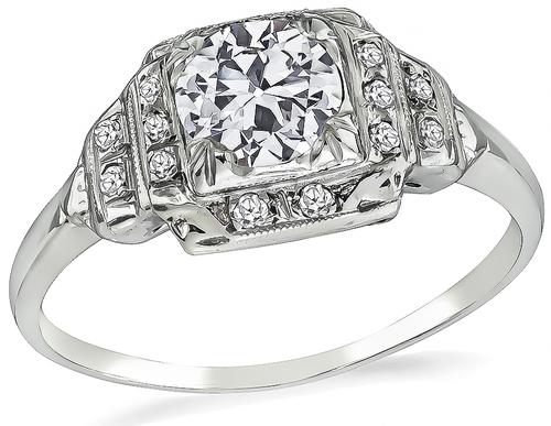 Vintage Old Mine Cut Diamond 14k White Gold Engagement Ring