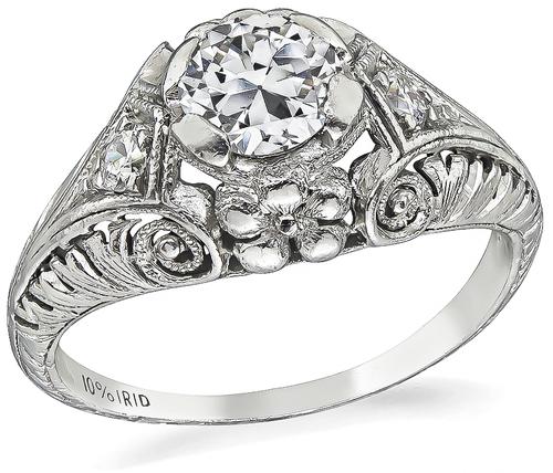 Art Deco Round Cut Diamond Platinum Engagement Ring