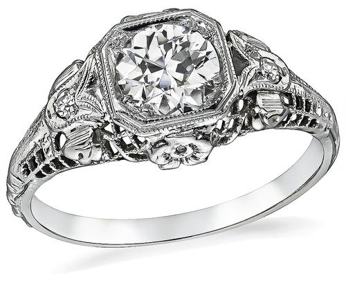 Edwardian Old Mine Cut Diamond 18k White Gold Engagement Ring