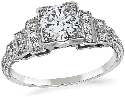 Vintage Round Cut Diamond Platinum Engagement Ring