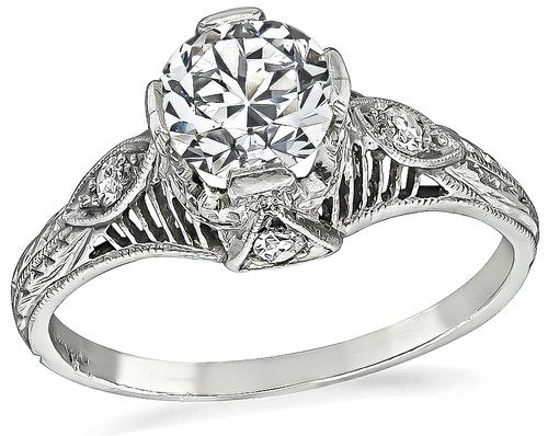 Edwardian European Cut Diamond Platinum Engagement Ring