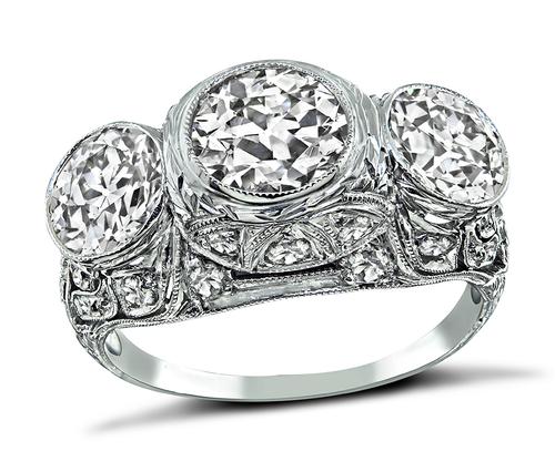 Art Deco Old Mine Cut Diamond Platinum Ring