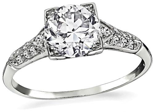 Art Deco Old Mine Cut Diamond Platinum Engagement Ring