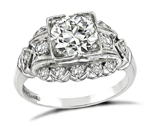 Art Deco Old Mine Cut Diamond Platinum Engagement Ring