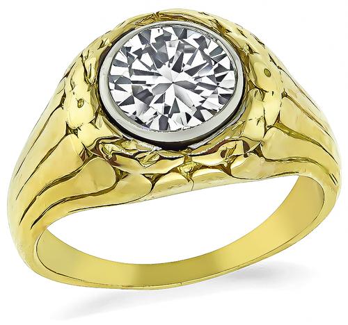 Victorian Round Cut Diamond 14k Yellow and White Gold Gypsy Ring