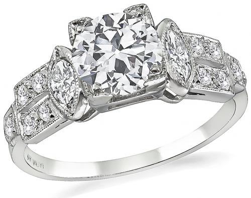 Art Deco Old European Cut Diamond Platinum Engagement Ring