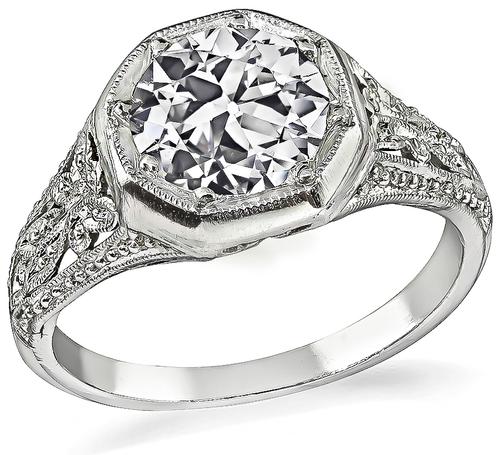 Edwardian Old Mine Cut Diamond Platinum Engagement Ring