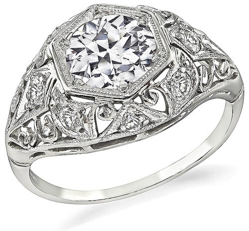 Edwardian Old European Cut Diamond Platinum Engagement Ring