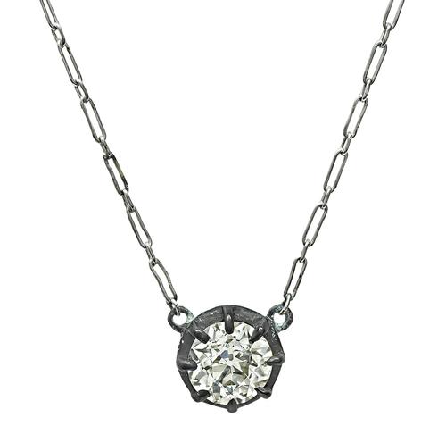 Victorian Old European Cut Diamond Silver Pendant Necklace